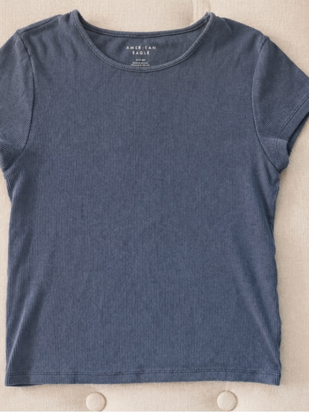American Eagle Outfitters Short Sleeve Ribbed Tee in Slate Blue